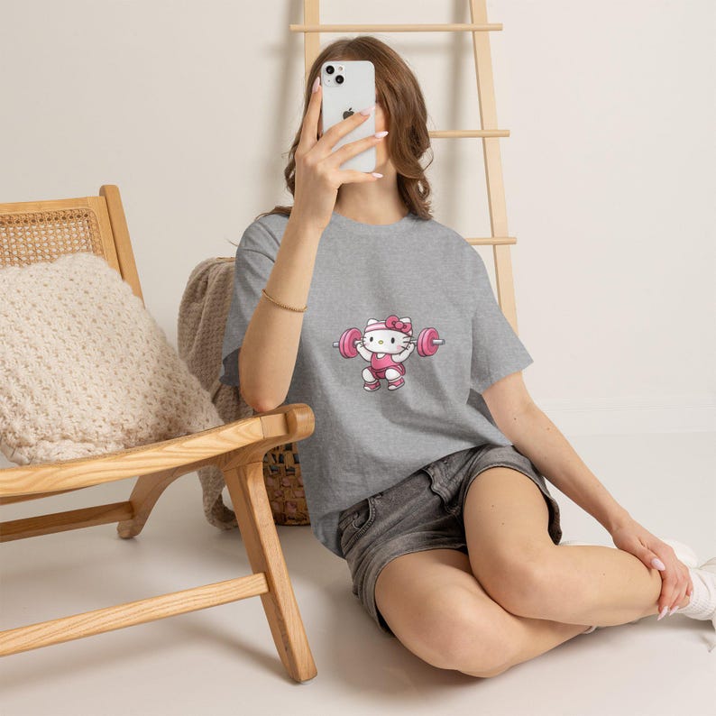Hello kitty Weightlifter T-Shirt | Cute Gym Kitty Tee image 5