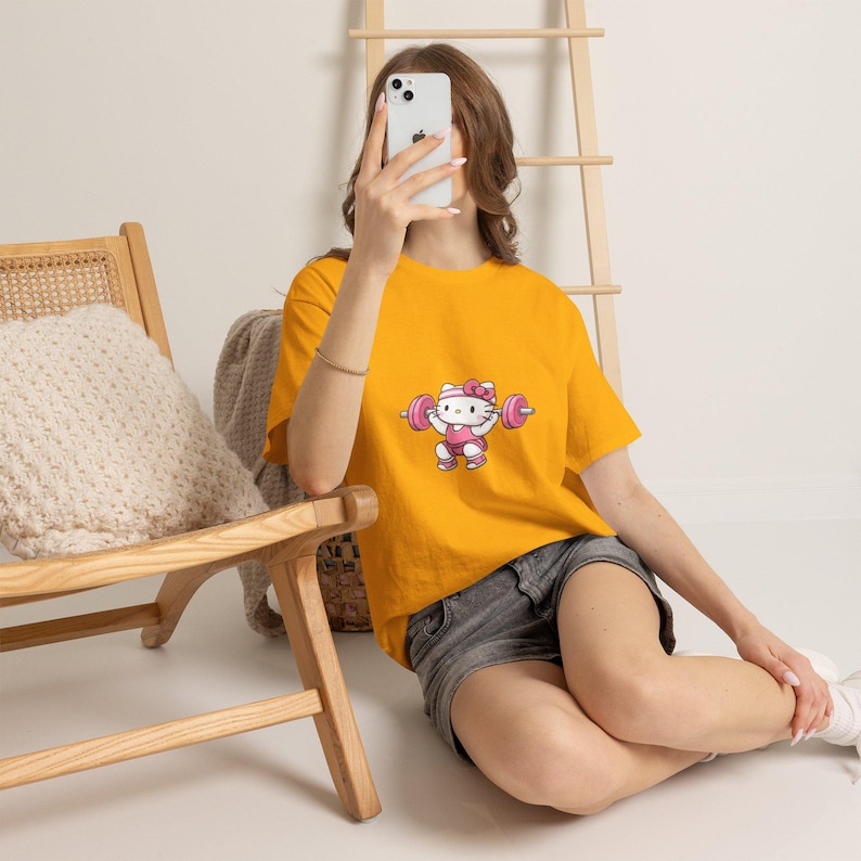 Hello kitty Weightlifter T-Shirt | Cute Gym Kitty Tee image 6