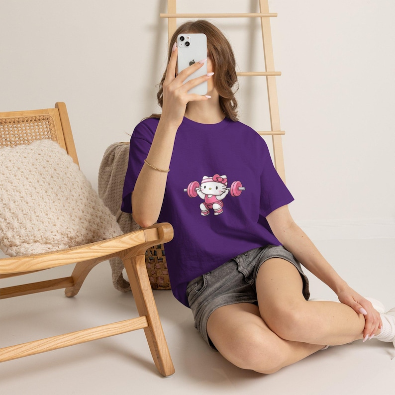 Hello kitty Weightlifter T-Shirt | Cute Gym Kitty Tee image 17