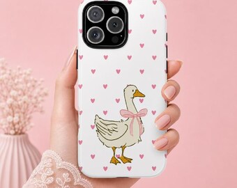 Bow Duck Phone Case | Cute Goose with Pink Hearts iPhone Case l