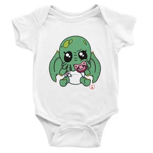 Baby Short Sleeve Bodysuit with Baby Cthulhu Print