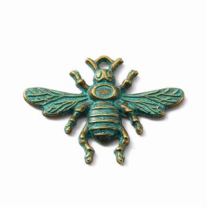 5pcs Tibetan Style Bee Pendants, Antique Bronze & Green Patina Alloy Charms, Jewelry Making Supply