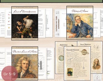 Homeschool Science Workbook Bundle | Grade 4-9 Classical Charlotte Mason  | History of Atoms Laws of Motion Thermodynamics Timeline