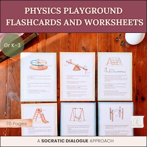 Playground Physics Flashcards, handleiding voor ouders, kopiëren en dicteren | Socratische dialoogvragen | Thuisonderwijs basisonderwijs