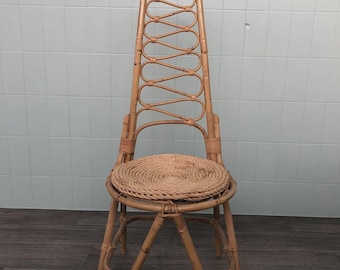 Sedia vintage italiana In Bambù E Rattan Anni 60 in Stile Bonacina
