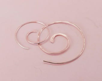 Aretes espirales rellenos de oro amarillo o rosa de 14 k, aretes espirales grandes de oro martillado, aretes de aro de 1.5", aretes roscados