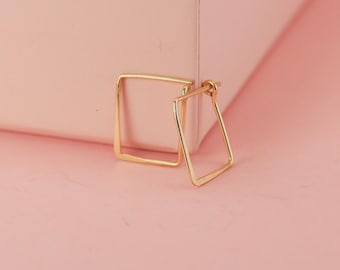 Aros rectangulares pequeños rellenos de oro amarillo o rosa o plata de ley, aretes de aro cuadrados de 1,27 cm rellenos de oro, aretes de aro martillados.