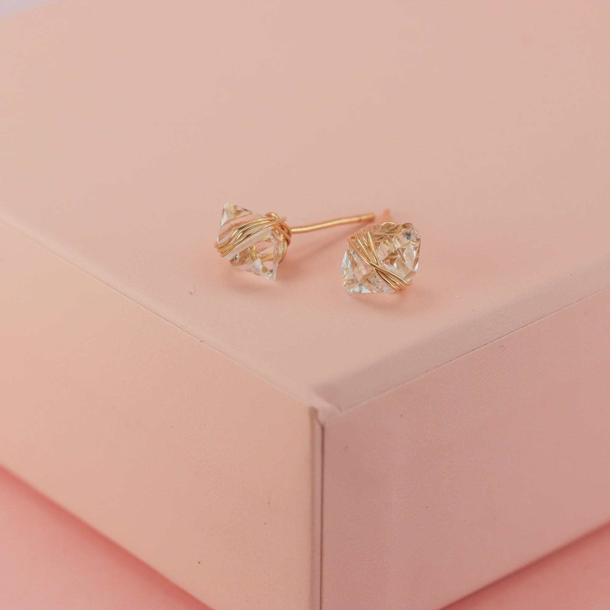 Herkimer Diamond Earrings Wrapped in Gold Fill or Rose