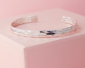 Juego de 3 brazaletes de plata de ley, brazaletes de torsión martillados, tamaño personalizado, pulseras apilables de plata, regalos de joyería para mujer