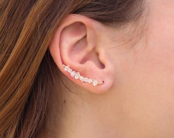 Pendientes trepadores de diamantes Herkimer, rellenos de oro de 14 k, 1 pulgada