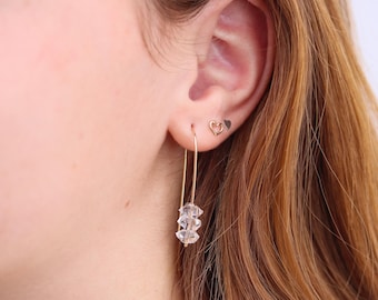 Pendientes colgantes de diamantes Herkimer, rellenos de oro de 14 quilates, plata de ley