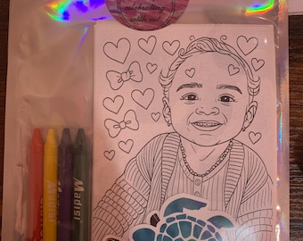 Kit de recuerdos de fiesta con páginas para colorear con fotos personalizadas: crayones y pegatinas