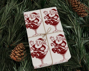 Vintage Red Santa Pattern Wrapping Paper | Holiday Gift Wrap Roll