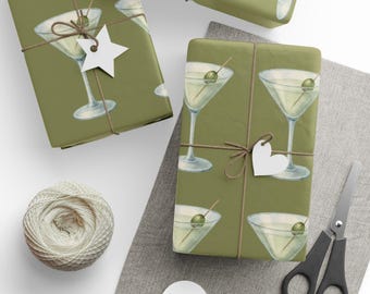 Dirty Martini Pattern Wrapping Paper | Olive Green Gift Wrap | Gift Wrapping Paper