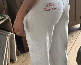 Custom Embroidered Mrs. Jeans | Bachelorette, Bridal Party Denim Gift