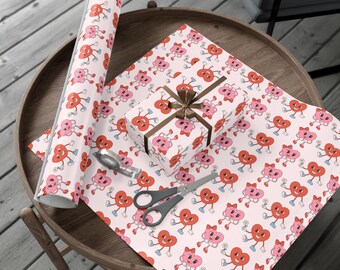 Cute Heart Characters Gift Wrap Paper | Valentine Wrapping Paper Roll