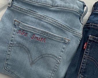 Custom Embroidered Levi 501 Jeans | “Mrs” Jeans | Personalized Denim | Bridal Gift