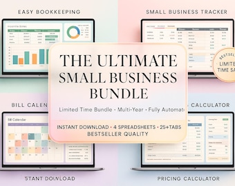Paquete para pequeñas empresas: Contabilidad, inventario, calculadora de precios, seguimiento de pedidos, calendario de facturas en Excel y Hojas de cálculo de Google