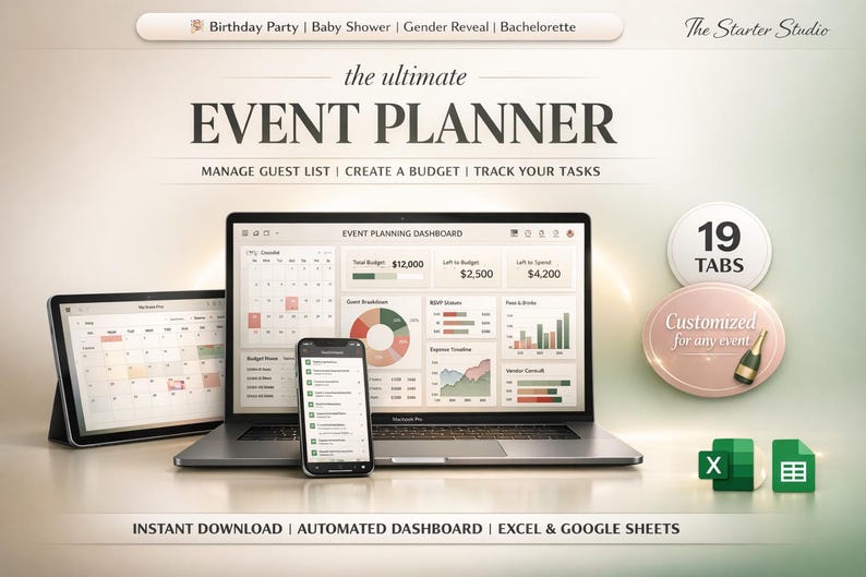 Event Planner Party Template Organizer | Excel Google Sheets ...