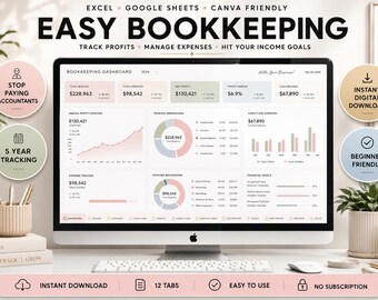 Einfache Buchhaltungs-Spreadsheet für Google Sheets & Excel | Small Business Finanzierung Tracker Dashboard Kit
