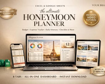 Ultimative Flitterwochen-Planer-Spreadsheet | Reisebudget Tracker | Aufwandsplit | Reiseplan Vorlage | Google Sheets Excel