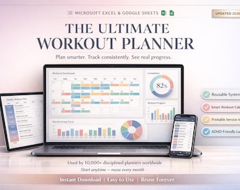 Ultimativer Trainingsplaner Excel & Google Sheets | Smart Fitness-Tracker | Wiederverwendbares monatliches Gym Workout System