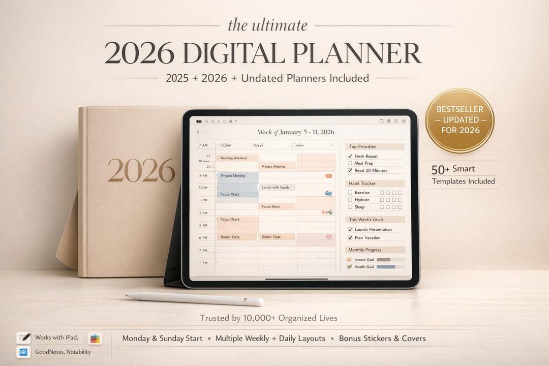 2026 Digital Planner | Hyperlinked iPad Planner With Stickers & Covers ...