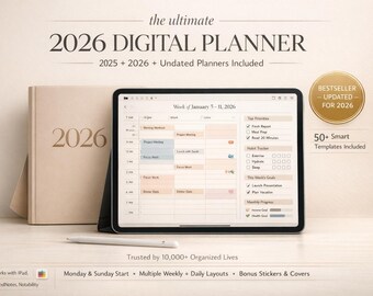 Ultimate 2026 Dated Digital Planner | Hyperlinked Life and Business Planner | iPad Planner with Stickers & Covers