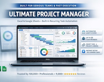 Projekt-Manager-Arbeitsblatt-Planer | Excel, Google Sheets | Gantt Chart, Kanban Board, Eisenhower, Aufgabenliste