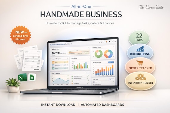Small Business Kit | Handmade Inventory Order Bookkeeping Pricing Task Tracker Calculator | Google Sheets Excel