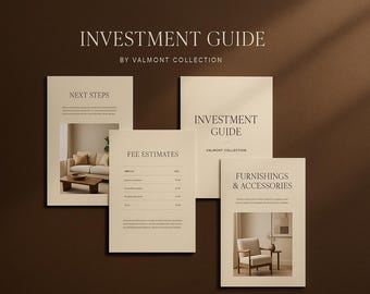 Luxus Interior Design Anlageleitfaden Vorlage | Bearbeitbares Canva Kit für die Preisgestaltung | Designer Einarbeitungspaket