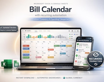 Bill Tracker Organizer Maandelijks | Spreadsheet | Excel, Google Spreadsheets | Budget, inkomen, abonnementsplanner 2026