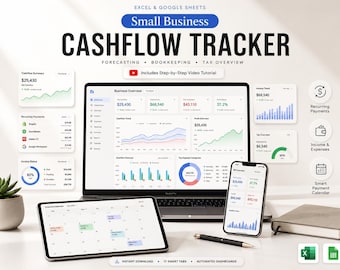 Cashflow-Tracker für Kleinunternehmen, Budgetplaner für Excel und Google Sheets (Sofort-Download)