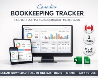 Kanadische Buchhaltungs-Spreadsheet Small Business Income Expense Tax Tracker | Excel, Google Sheets | GST HST