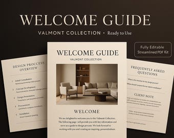 Interior Design Welcome Guide Vorlage • Luxuriöses Kit für Kunden • Canva + Google Sheets • Rechnung & Quittung