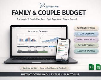Familie Paar Jährliche Monatliche Budget Tabelle | Excel, Google Sheets | https://www.etsy.com/de/listing/721166338/Schulden-Ersparnisse-Tracker