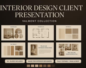 Interior Design Kunden Präsentationsvorlage | Moodboard, Canva Design-Vorschlag, bearbeitbare Farb- & Material-Boards
