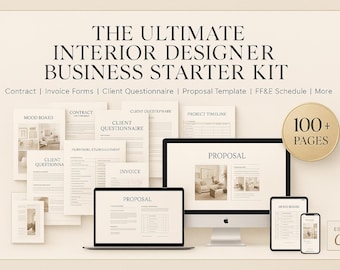 Interior Design Business Kit/Vorlage | Kundenvertrag, Vereinbarung, Fragebogen, Vorschlag, Präsentation, FF & E, Canva