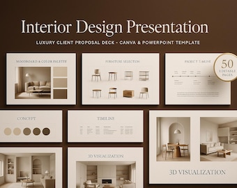 Interior Design Business Client Presentation Template | Canva Proposal Kit | Moodboard & Portfolio Deck |