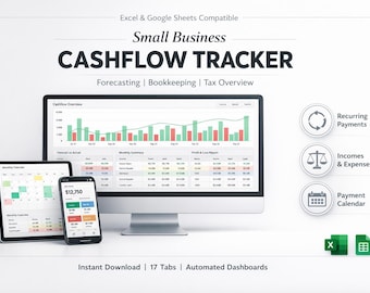 Small Business Buchhaltung Kapitalfluss Forecasting Tracker Tabelle Excel Google Sheets | Umsatzsteuer