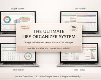 2026 Ultimate Life Organizer | Budget Planner, Habit Tracker, Task, Goal System | Excel & Google Sheets