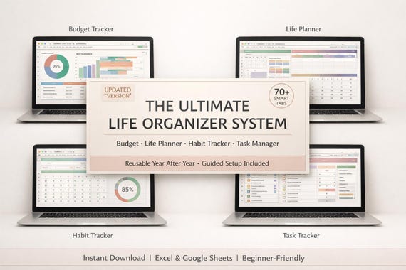 2026 Ultimate Life Organizer | Budget Planner, Habit Tracker, Task, Goal System | Excel & Google Sheets