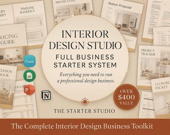 Interior Design Kit, Bundle | Angebot, FF & E, Kundenfragebogen, Canva, Notion und Google Sheets | Vorlagen
