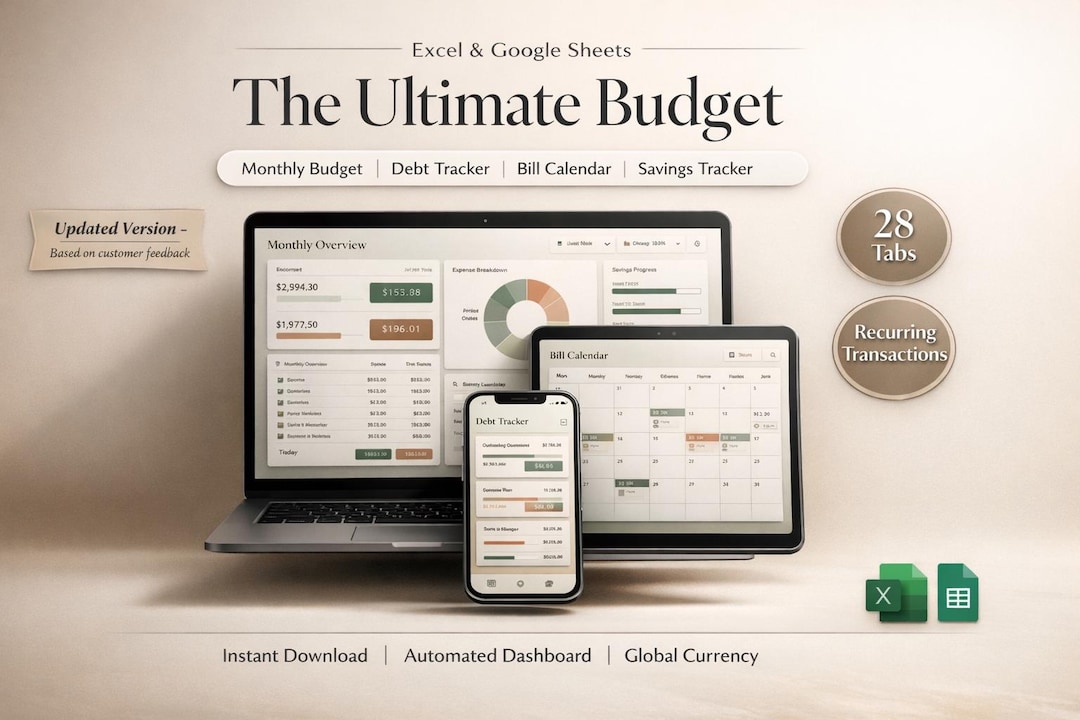 Ultimate Annual Budget Spreadsheet Excel Google Sheets Automated ...