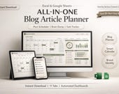 Blog Article Planner Organizer Excel, Google Sheets Spreadsheet | Bloggers Creators Yearly Content Plan Calendar