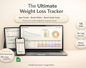 Abnehm-Kalorien-Tracker Tabelle | Excel Google Sheets Fitness, Mahlzeit Workout druckbarer digitaler Planer