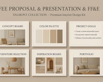 3-in-1 Interior Design Kit • Gebührenvorschlag, Kundenpräsentation und FF & E • Canva Excel-Vorlagen