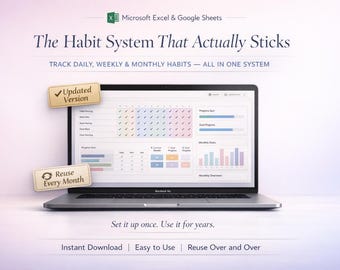 Ultimativer Habit Tracker Excel & Google Sheets | Tages Wochen Monatsplaner | Produktivität und Wohlbefinden Dashboard