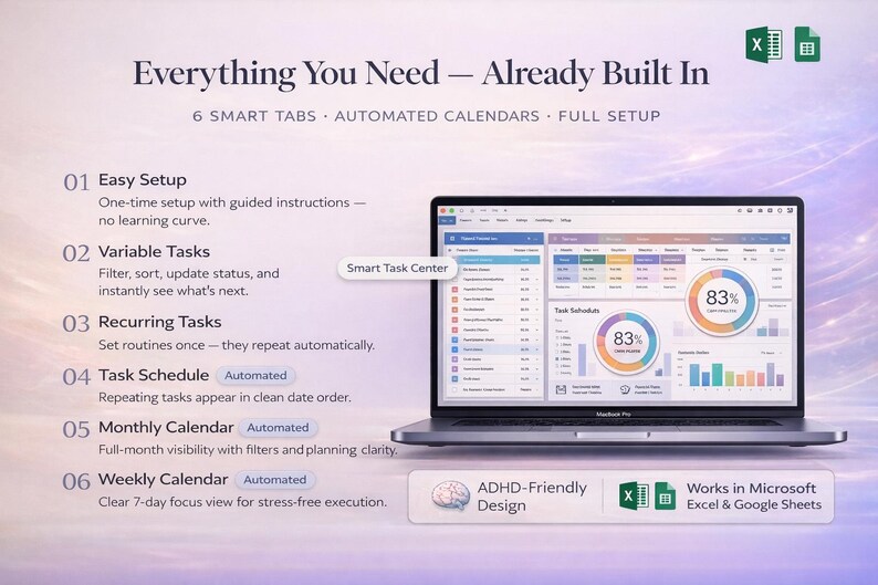 Task Tracker to Do List – Excel & Google Sheets Planner | Recurring ...