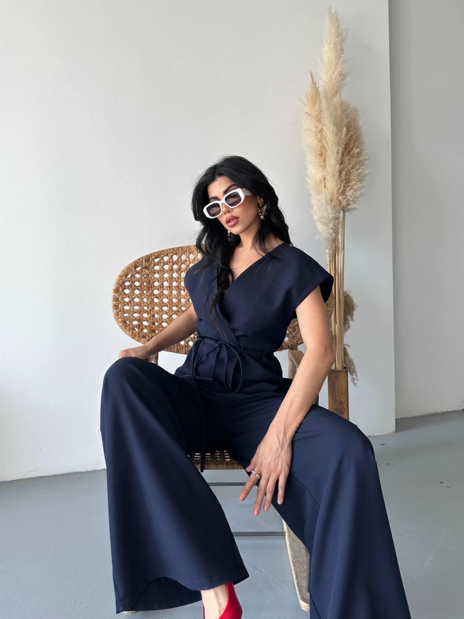 Sue Sleeveless Peplum Top and Wide Leg Pants Set